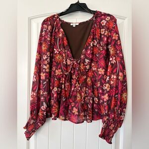 Anthropologie Floral Colorful V-Neck Peplum Blouse - large